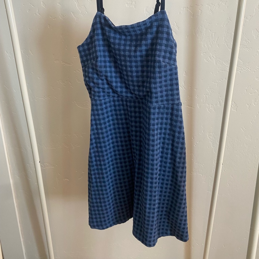 UO Stretchy Blue Plaid Mini Dress